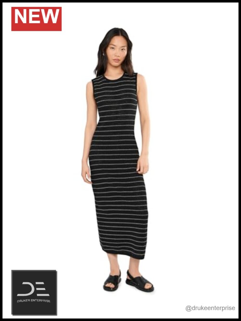 Varley Beesley Stitch Knit Midi Dress Cotton Sleeveless Casual